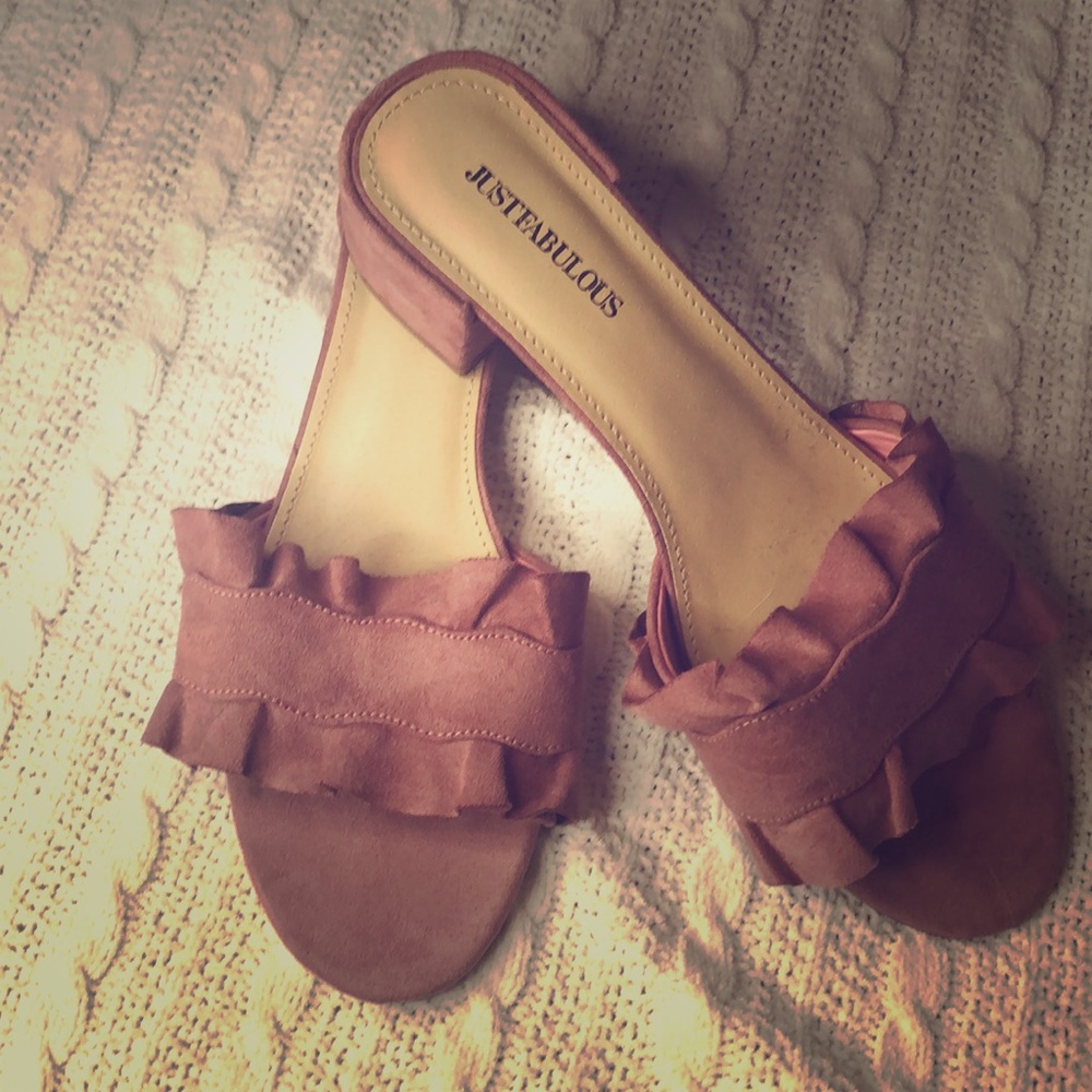 Pink Ruffle Slides - Chunk Heel Size 7.5